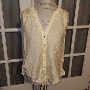 Maeve Anthropologie Womens‎ Yellow White Striped Sleeveless Top Blouse 6